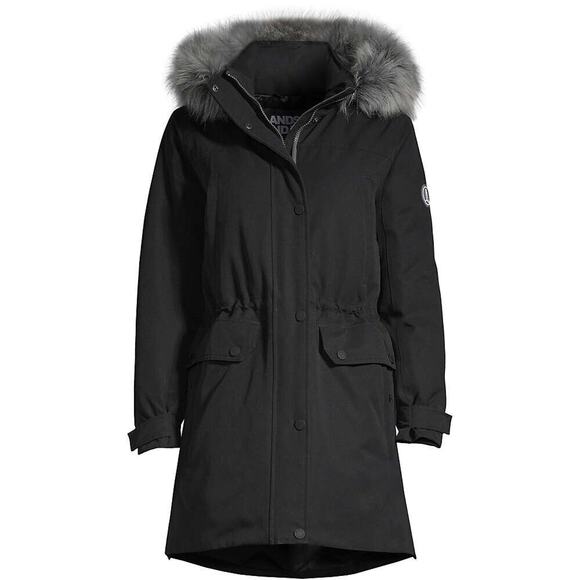 NWT Land's End Women's Black Down Expedition Parka Mid Thigh Sz XS 2-4 Petite